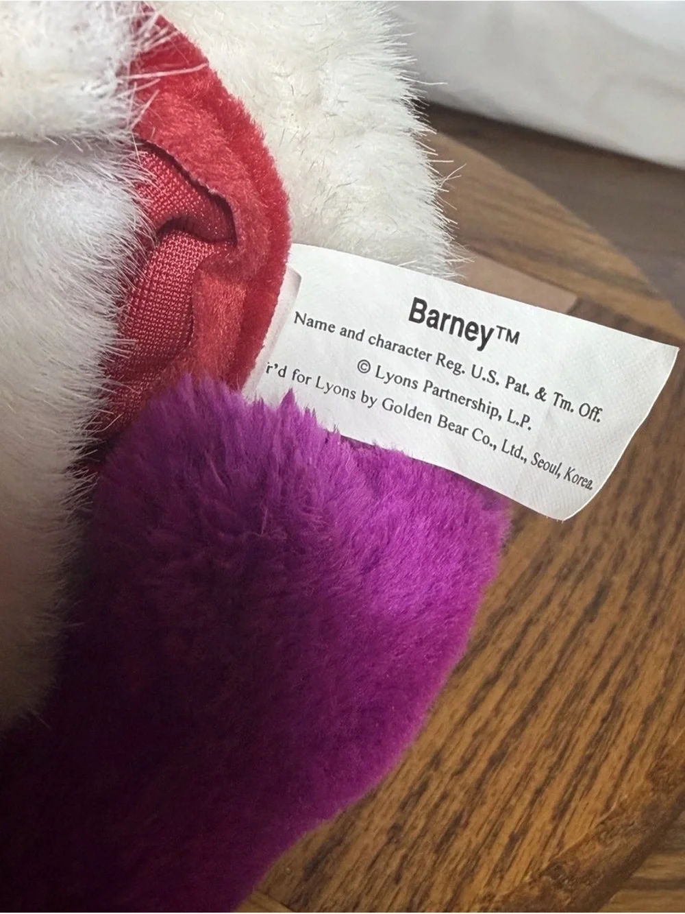 Barney Holiday Plush with Santa Hat and Red Stocking